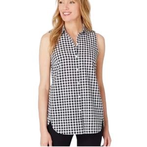J. Jill Black & White Check Sleeveless Blouse Size L Petite